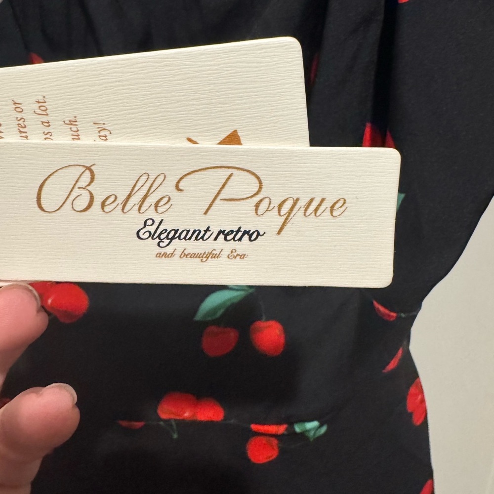Retro Black Dress with Red Cherry Pattern - Picture 7 of 8